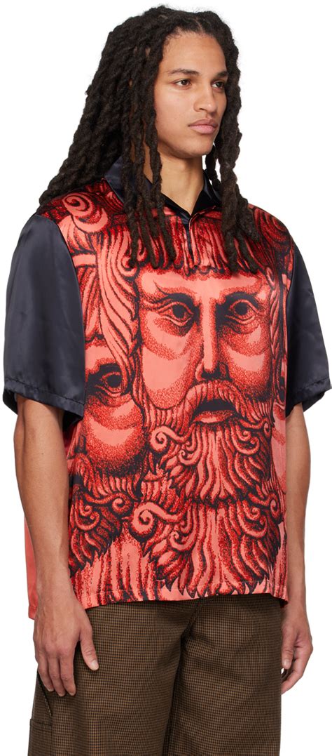 Versace: Red & Black 'La Maschera' Shirt 